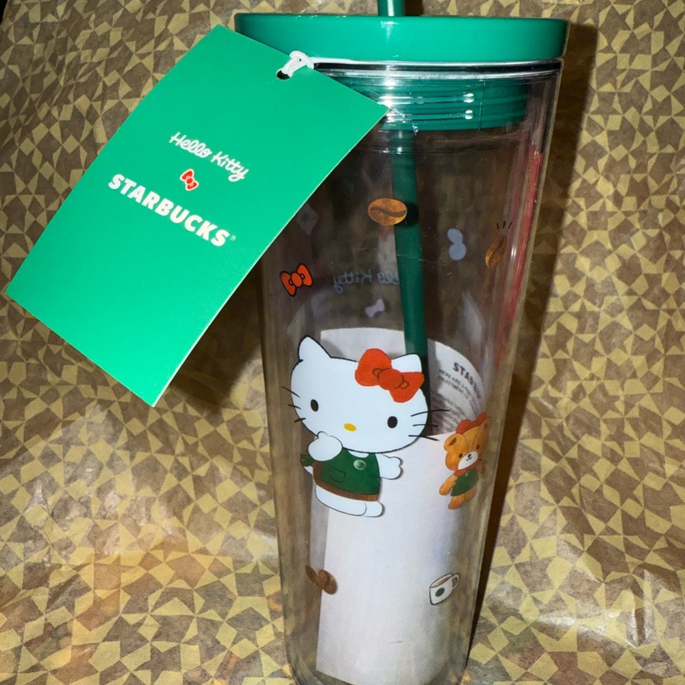 Starbucks Green Hello Kitty Tumbler with Straw